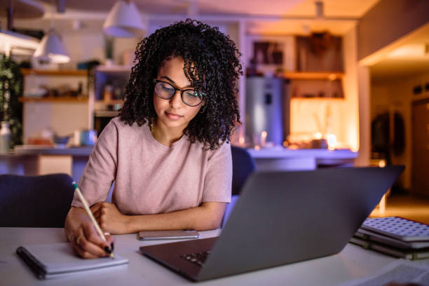 Adult learner studying at home